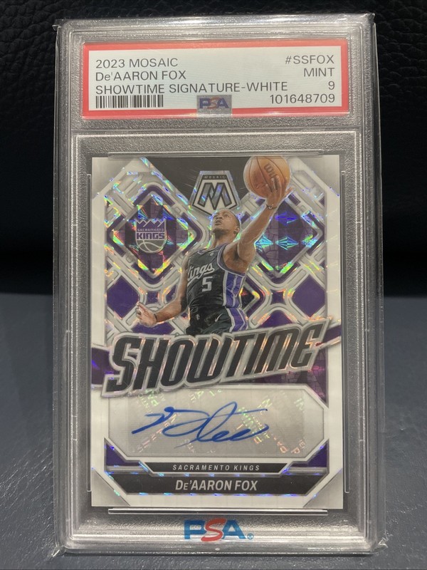 2023 Mosaic Showtime Signatures ~De'Aaron Fox~ White Mosaic/25 Auto PSA 9