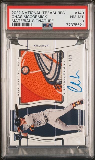 2022 Panini National Treasures #140 Chas McCormick /99 Rookie Patch Auto PSA 8