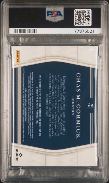 2022 Panini National Treasures #140 Chas McCormick /99 Rookie Patch Auto PSA 8 view 2