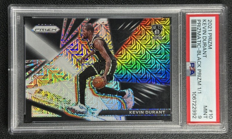 1/1 KEVIN DURANT PSA 9 2021-22 PANINI PRIZM #10 PRIZMATIC BLACK PRIZMS NETS