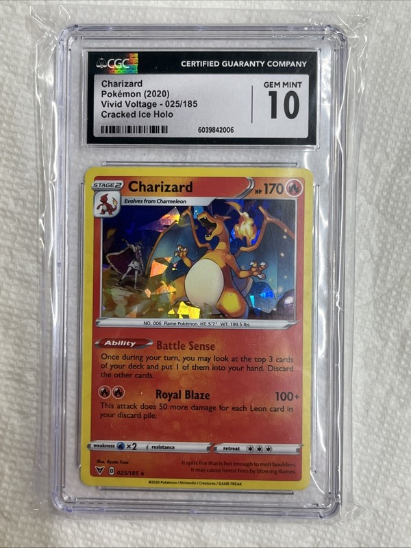 2020 Pokémon Vivid Voltage Charizard Cracked Ice Holo 025/185 CGC 10 Free Ship