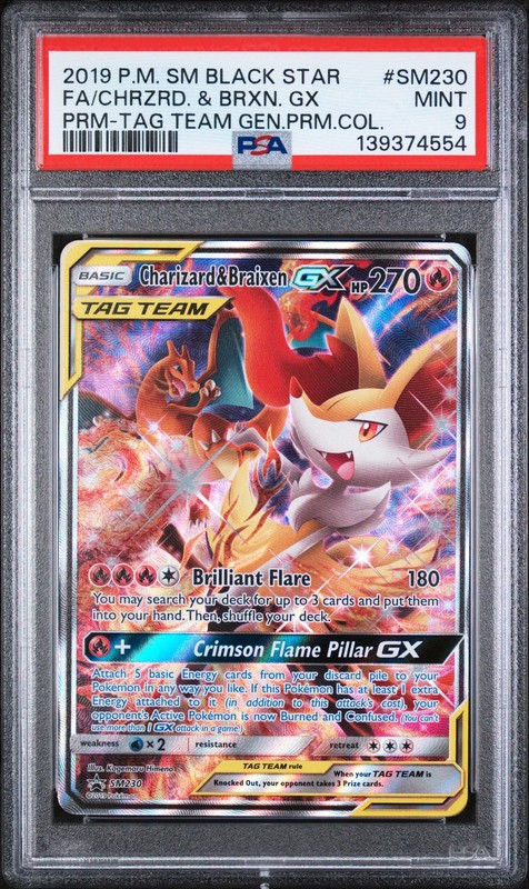 2019 Pokemon SM Black Star Promo Charizard & Braixen GX PSA 9 #SM230