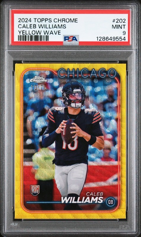 CALEB WILLIAMS RC 2024 TOPPS CHROME YELLOW WAVE REFRACTOR ROOKIE SP 10/75 PSA 9