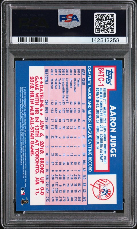 2019 Topps Chrome 1984 Topps Baseball #1 Aaron Judge 1984 Topps Baseball PSA 9 view 2
