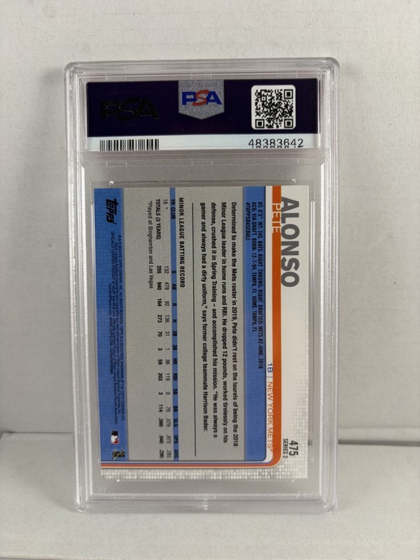 2019 Topps Pete Alonso #475 Batting (RC) PSA 10 Baseball Card view 2