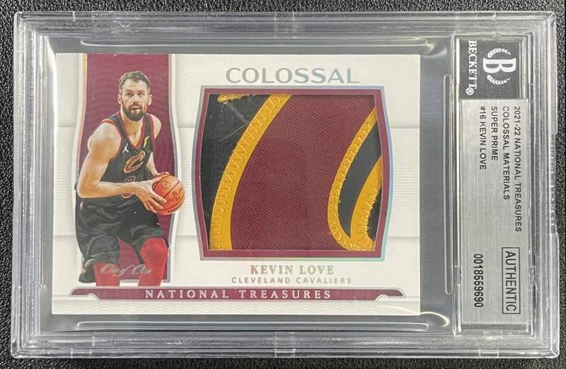 KEVIN LOVE BGS 2021-22 NATIONAL TREASURES COLOSSAL SUPER PRIME GU LOGO PATCH 1/1
