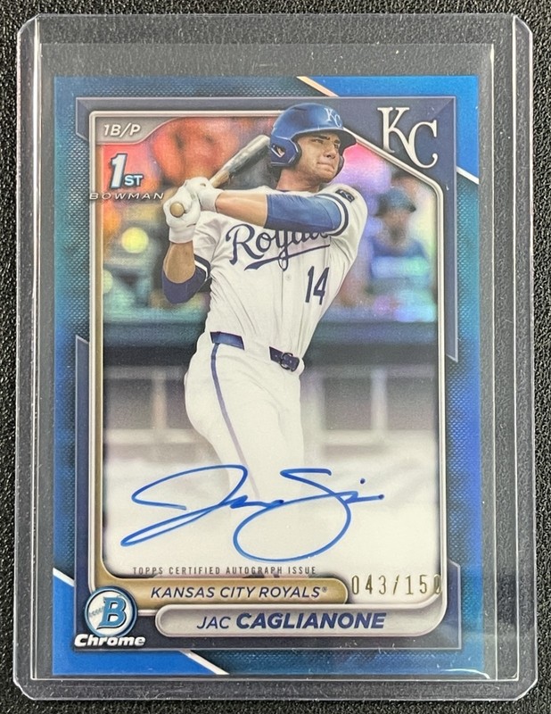JAC CAGLIANONE 2024 BOWMAN CHROME DRAFT AUTO BLUE REFRACTOR 1ST PROSPECT 43/150