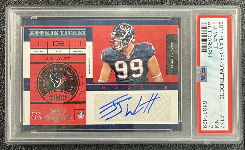J.J. WATT PSA 7 2011 PANINI PLAYOFF CONTENDERS #137 ROOKIE TICKET AUTO TEXANS 29