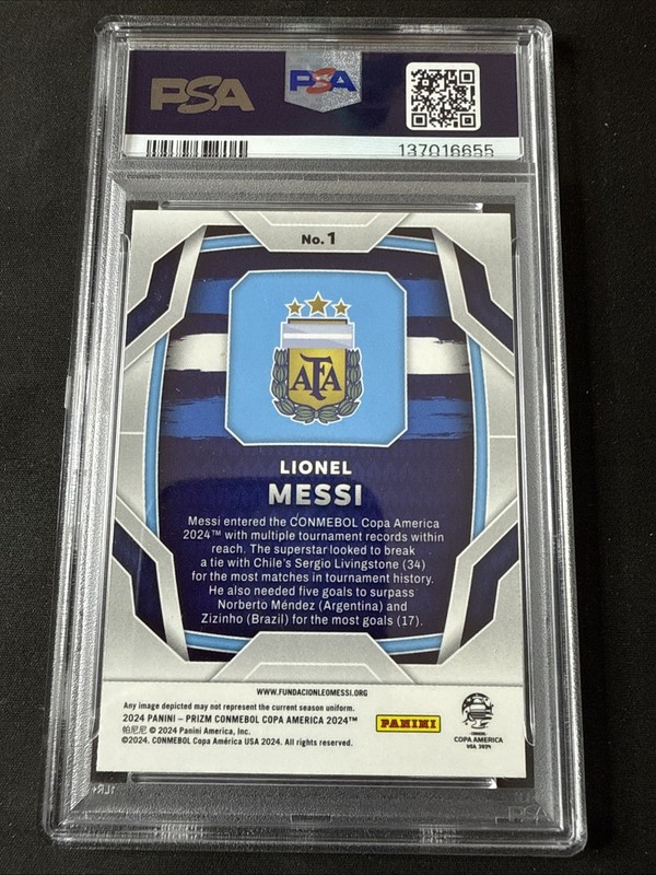 2024 Panini Prizm CONMEBOL Copa America - Lionel Messi #1 PSA 9 view 2