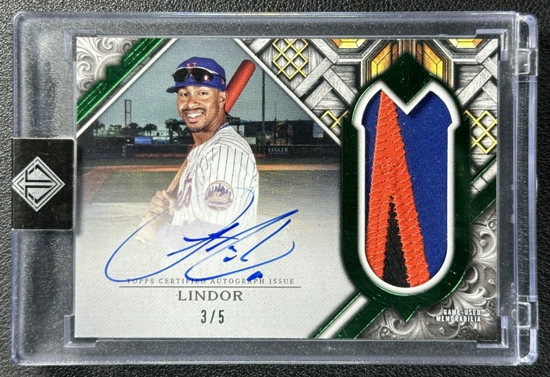 FRANCISCO LINDOR 2025 TOPPS TRANSCENDENT COLL GAME-USED PATCH AUTO EMERALD 3/5