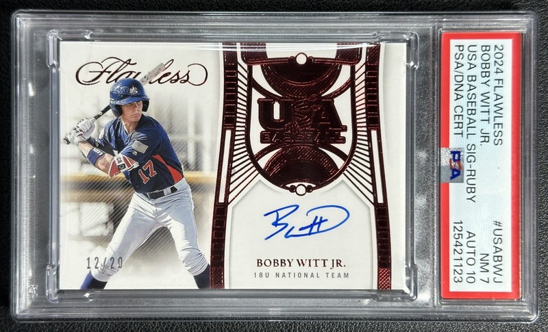 BOBBY WITT JR. PSA 7 2024 PANINI FLAWLESS #USA-BWJ USA BASEBALL 10 AUTO RUBY /20