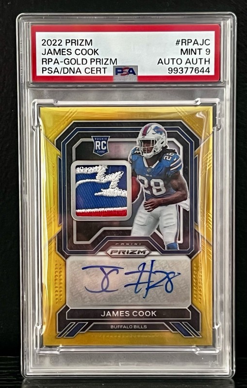 2022 Panini Prizm James Cook Rookie Patch Gold Auto 07/10 RPA PSA