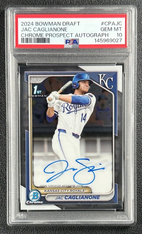 JAC CAGLIANONE PSA 10 2024 BOWMAN CHROME DRAFT #CPA-JC 1ST PROSPECT AUTO 9027