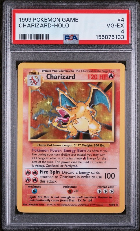 1999 POKEMON BASE SET UNLIMITED #4 CHARIZARD-HOLO PSA 4