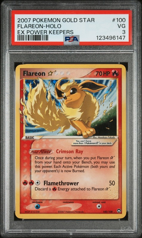 2007 Pokemon Ex Power Keepers Holo Flareon Gold Star #100 PSA 3