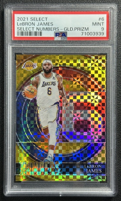 LEBRON JAMES PSA 9 2021-22 PANINI SELECT #6 SELECT NUMBERS GOLD PRIZM 7/10