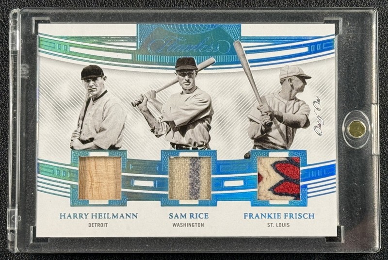 HARRY HEILMANN RICE FRANKIE FRISCH 2022 FLAWLESS TRIPLE GU PATCH PLATINUM 1/1