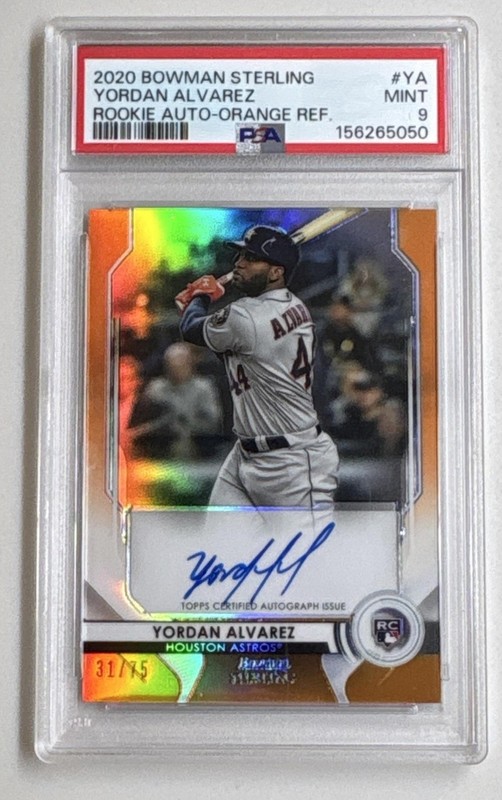 2020 Bowman Sterling Yordan Alvarez Rookie Auto Orange /75 #BSRA-YA RC PSA 9