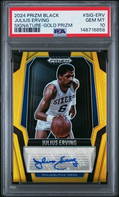 POP 4🔥2024 Panini Gold Prizm Black Julius Erving 76ers HOF AUTO 6/10 PSA 10🔥 