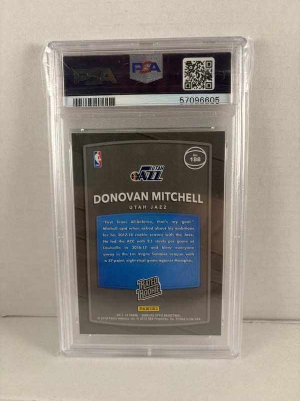 2017-18 Panini Donruss Optic Rated Rookie Donovan Mitchell #188 (RC) PSA 10 Card view 2
