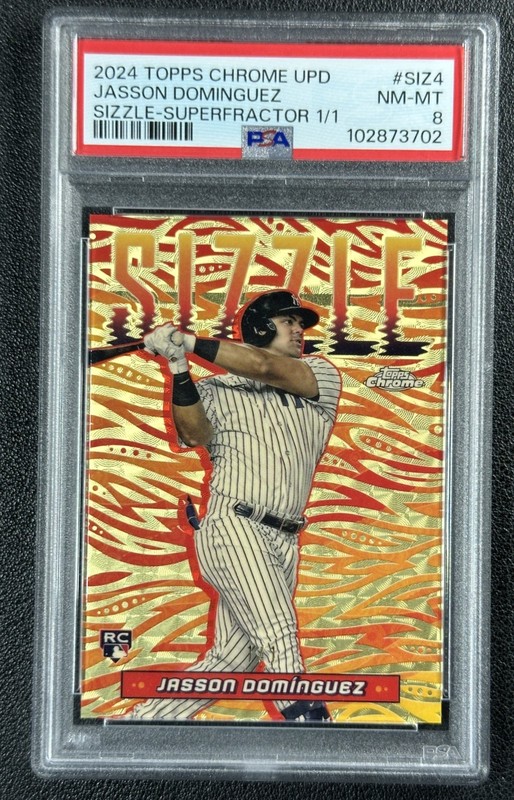 JASSON DOMINGUEZ PSA 8 2024 TOPPS CHROME UPDATE SIZ-4 SIZZLE SUPERFRACTOR RC 1/1