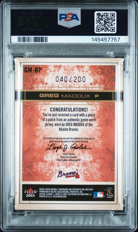 Greg Maddux 2003 Fleer Patchworks Jersey Game Worn Patch GMNP PSA 5 Auto 10 /200 view 2