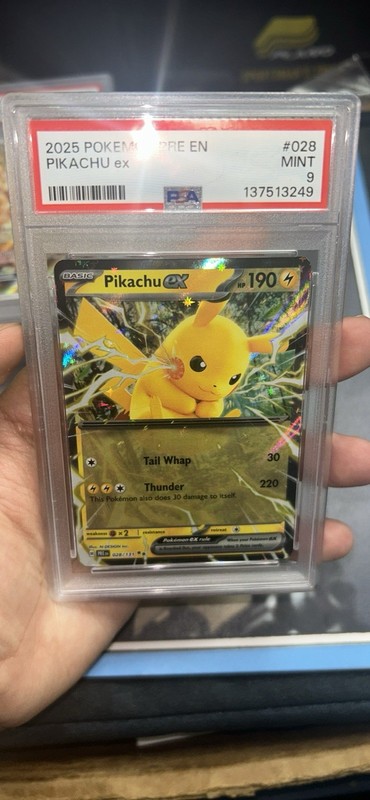PSA 9 Pikachu ex #028 Promo Pokémon Card 2025 PRE EN Holo Rare