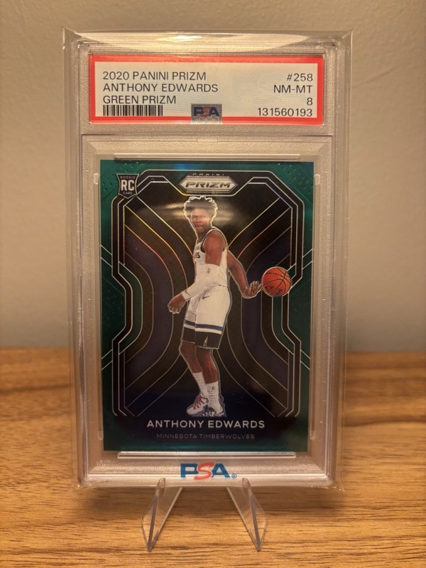 2020 Panini Prizm Green Prizm #258 Anthony Edwards Rookie RC PSA 8 Timberwolves