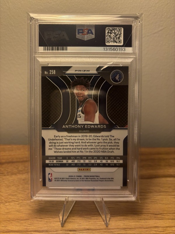 2020 Panini Prizm Green Prizm #258 Anthony Edwards Rookie RC PSA 8 Timberwolves view 2