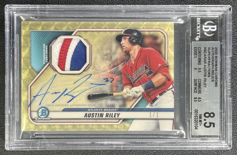 AUSTIN RILEY BGS 8.5 2020 BOWMAN CHROME GAME-USED PATCH AUTO SUPERFRACTOR 1/1