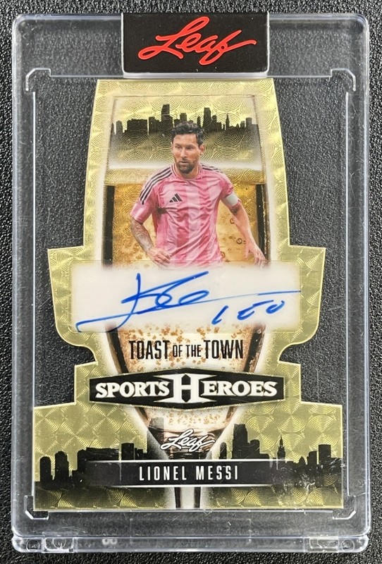 LIONEL MESSI 2026 LEAF SPORTS HEROES TOAST OF THE TOWN PRISMATIC GOLD AUTO 1/1