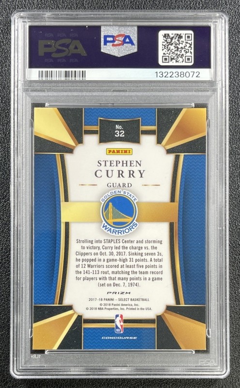 STEPHEN CURRY PSA 10 2017-18 PANINI SELECT #32 TRI-COLOR PRIZM CONCOURSE 8072 view 2