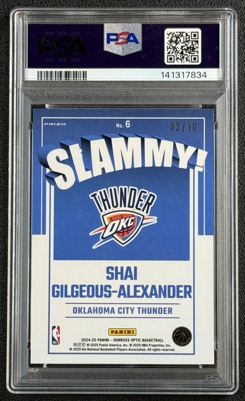 SHAI GILGEOUS-ALEXANDER PSA 9 2024 PANINI DONRUSS OPTIC 6 SLAMMY! GOLD PRIZM /10 view 2