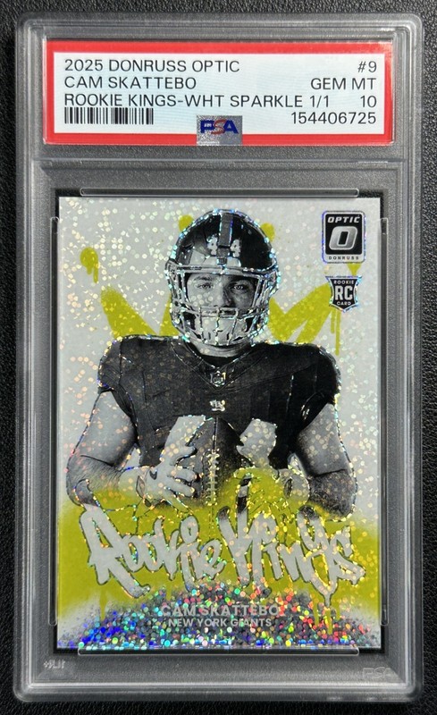 CAM SKATTEBO PSA 10 2025 DONRUSS OPTIC 9 ROOKIE KINGS WHITE SPARKLE PRIZM RC 1/1