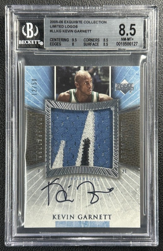 KEVIN GARNETT BGS 8.5 2005 EXQUISITE COLL #LL-KG LIMITED LOGOS PATCH AUTO 12/50