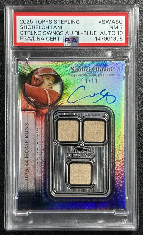 SHOHEI OHTANI PSA 7 2025 TOPPS STERLING #SWA-SO SWINGS AUTO BAT RELIC BLUE 3/10