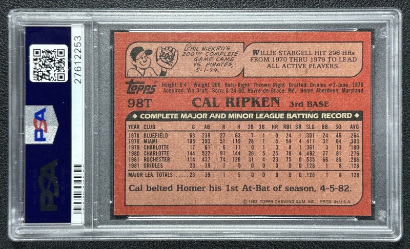 CAL RIPKEN JR. PSA 10 1982 TOPPS TRADED #98T ROOKIE RC GEM MINT ORIOLES view 2