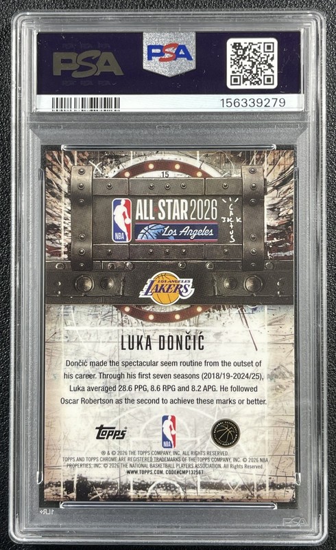 LUKA DONCIC PSA 10 2025-26 TOPPS CHROME CACTUS JACK ASG #15 ORANGE REFRACTOR /50 view 2