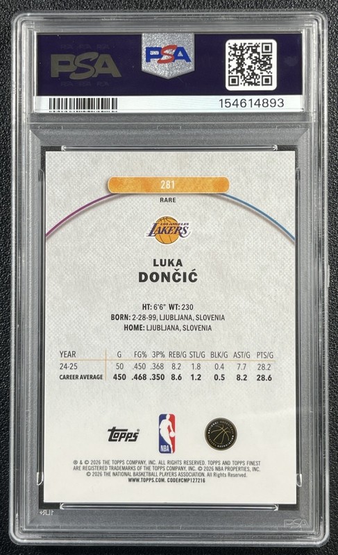 LUKA DONCIC PSA 9 2025-26 TOPPS FINEST #281 RARE GOLD GEOMETRIC REFRACTOR 02/10 view 2