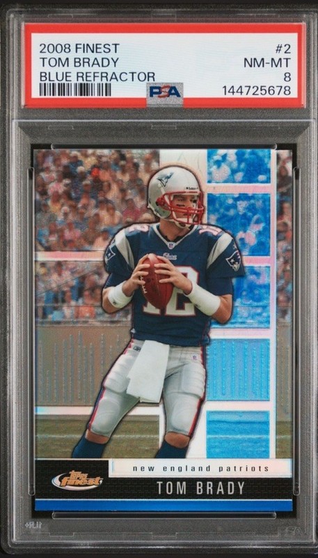 2008 Topps Finest #2 Tom Brady Blue Refractor - PSA 8