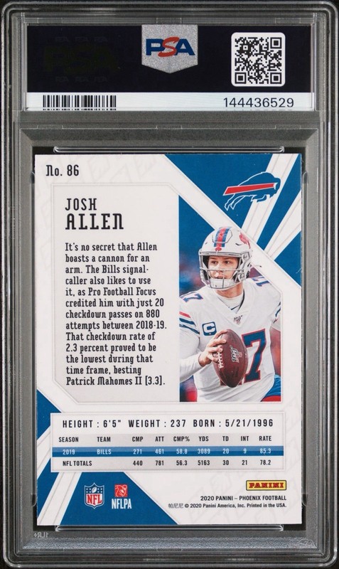 Panini 2020 Phoenix Josh Allen Buffalo Bills Fire Burst #86 PSA 10 view 2