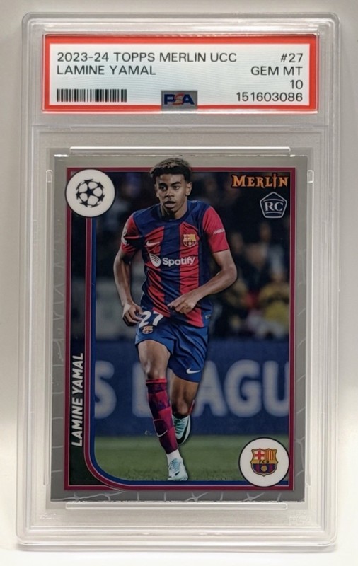 Lamine Yamal RC *PSA 10* 2023-24 Topps Merlin UCC Soccer #27 Barcelona GEM MINT view 2