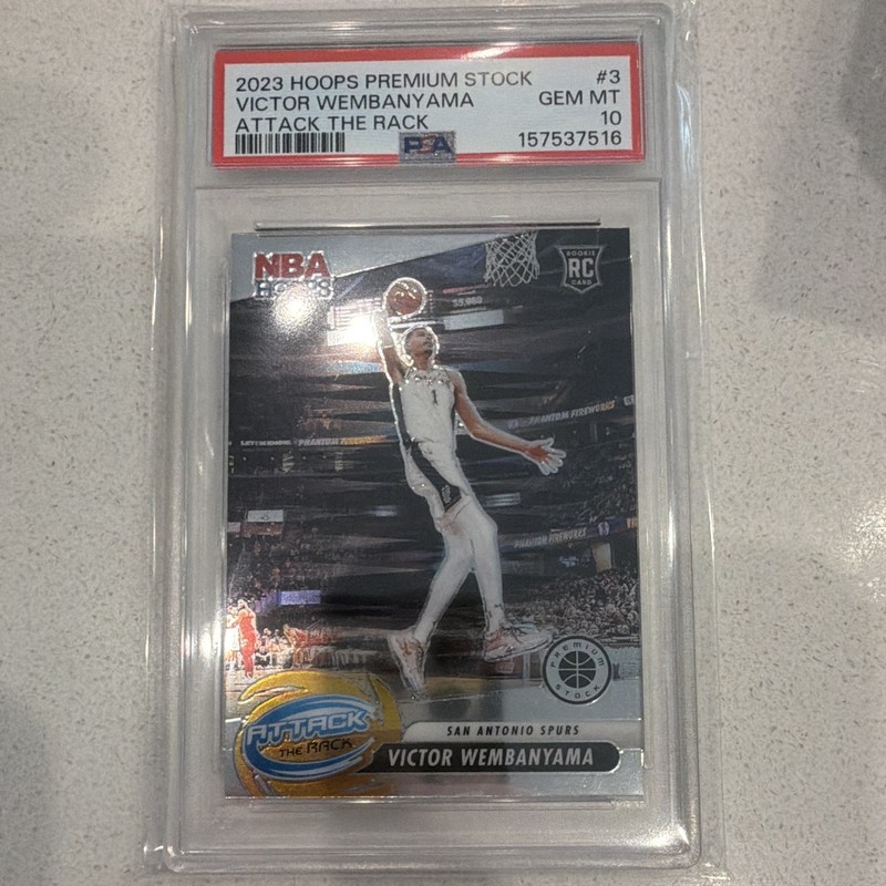 Panini 2023-24 Hoops Premium Stock Wembanyama Attack the Rack #3 RC PSA 10