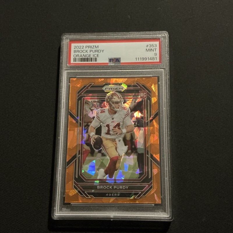 Panini 2022 Prizm Rookies Brock Purdy 49ers #353 Orange Ice Prizm PSA 9
