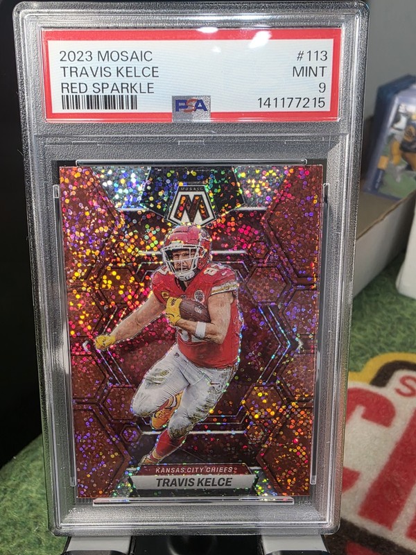 2023 Panini Mosaic Travis Kelce #113 Red Sparkle Prizm PSA 9 - Color Match