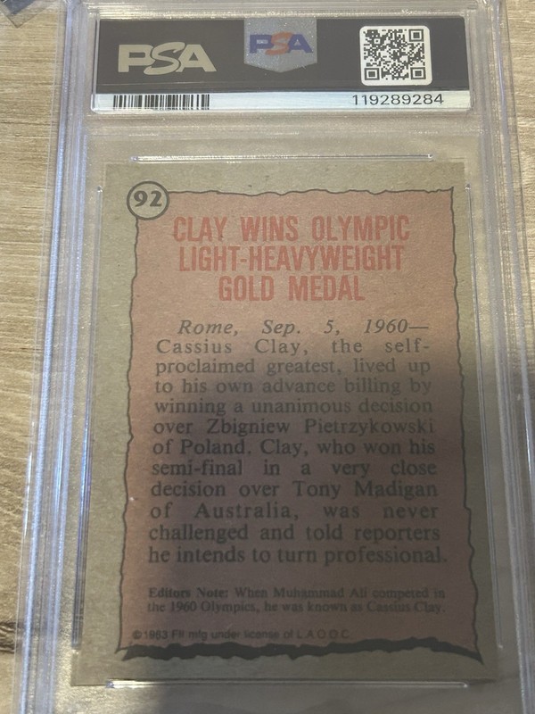1983 TOPPS GREATEST OLYMPIANS #92 CASSIUS CLAY MUHAMMAD ALI HOF PSA 8 view 2