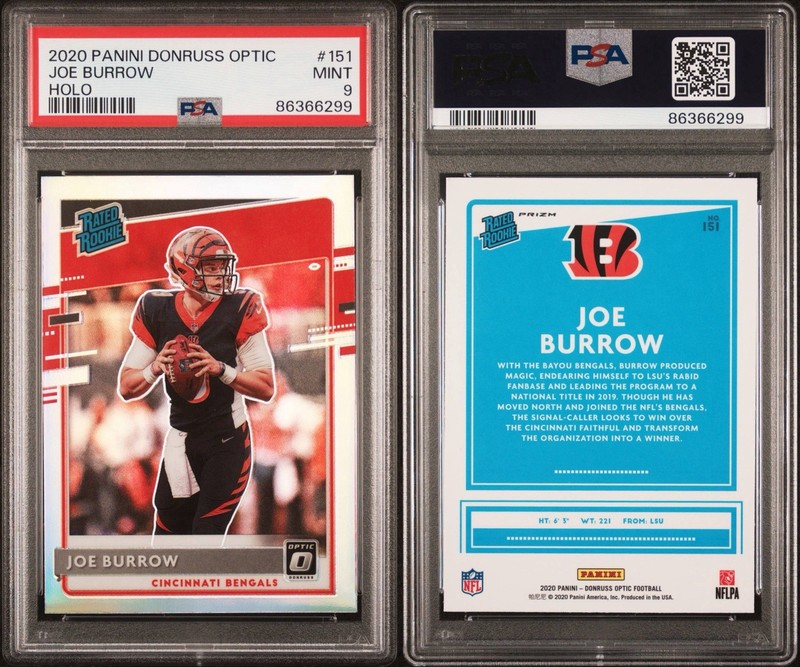 Panini 2020 Donruss Optic Rated Rookies Joe Burrow #151 Holo Prizm PSA 9 Bengals view 2