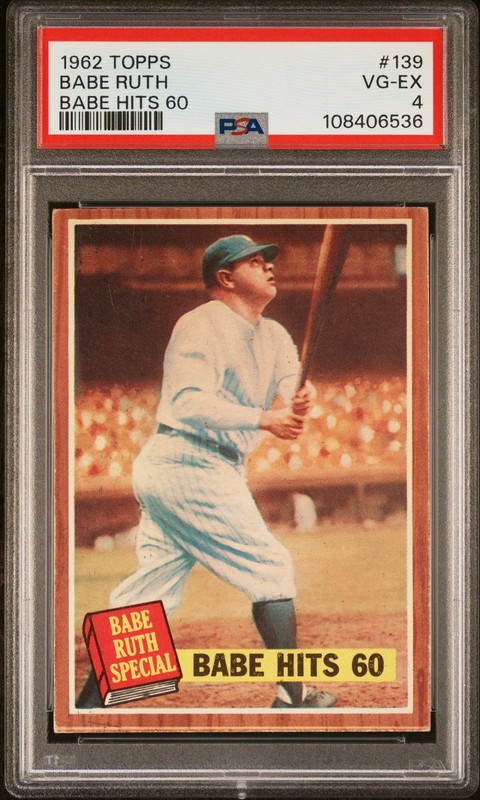 PSA 4 1962 Topps #139 Babe Ruth Babe Hits 60 HOF NO RESERVE!