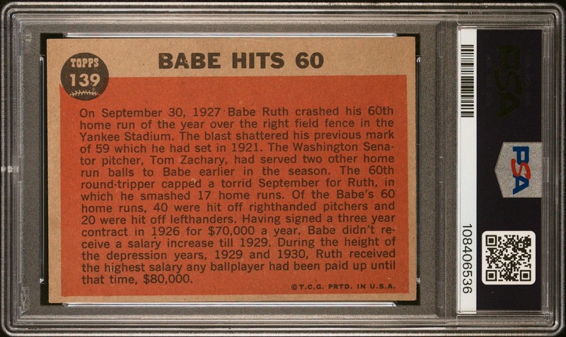 PSA 4 1962 Topps #139 Babe Ruth Babe Hits 60 HOF NO RESERVE! view 2
