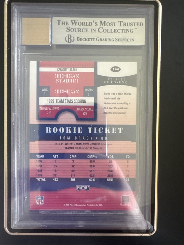 2000 PLAYOFF CONTENDERS AUTOGRAPH #144 TOM BRADY RC ROOKIE BGS 9 AUTO 10 view 2